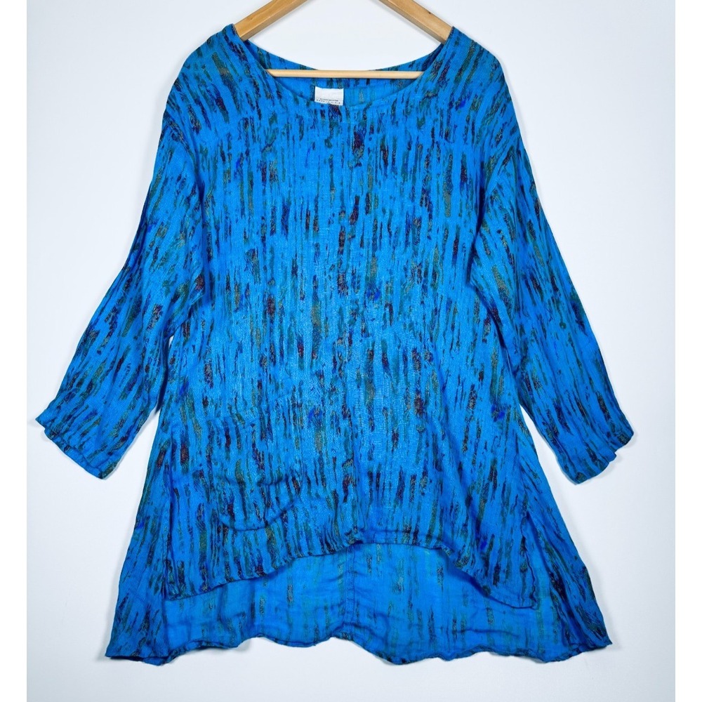 Click Color Me Cotton Tunic Top Medium Blue Linen Lagenlook Boho Relaxed Artsy